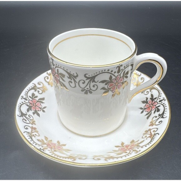 Paragon By Appointment Her Majesty Queen PINK Floral Gold Demitasse Cup & Saucer - Picture 2 of 12